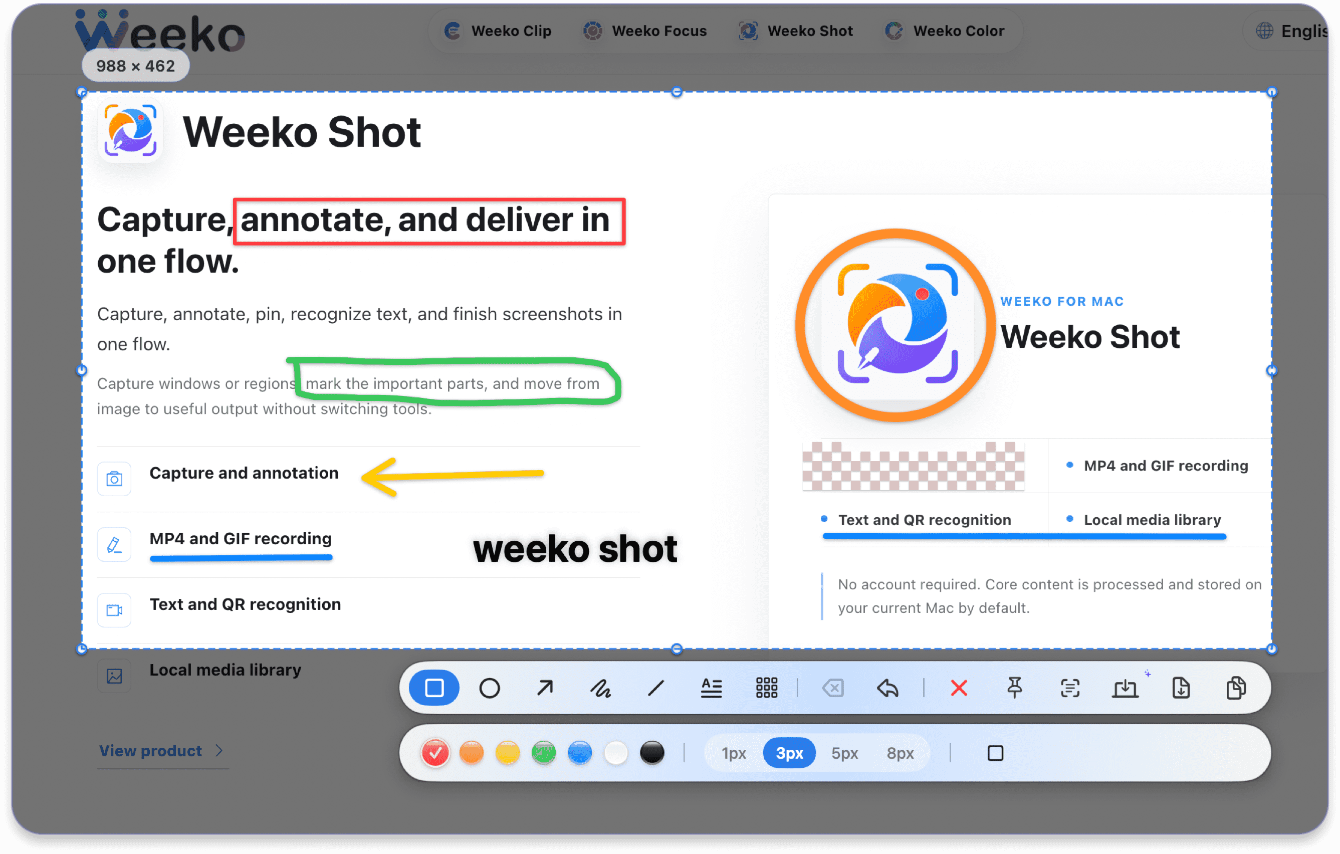 Weeko Shot capture workspace preview